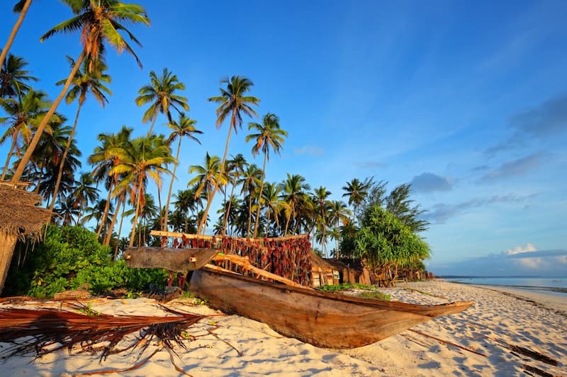 Zanzibar strand en dhow boot