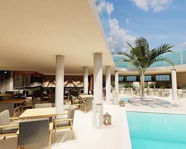 Votana Village Kreta restaurant bij zwembad artist impression